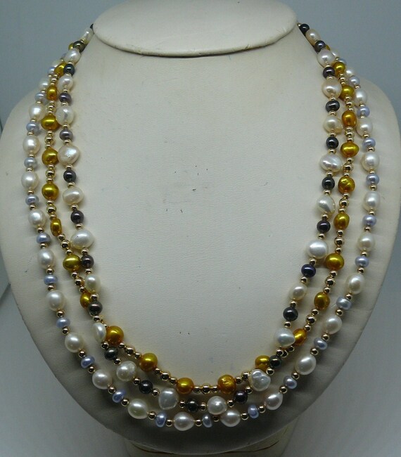 Freshwater Pearls 3 Necklaces with 14k Gold Filled Beads & Clasp