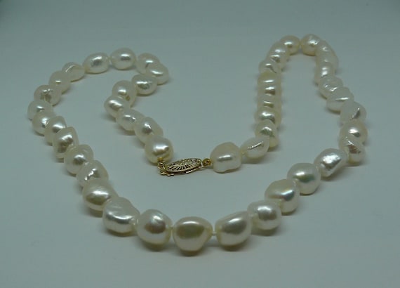 Freshwater White Pearl Necklace with 14k Yellow Gold Clasp 24 1/4 inches