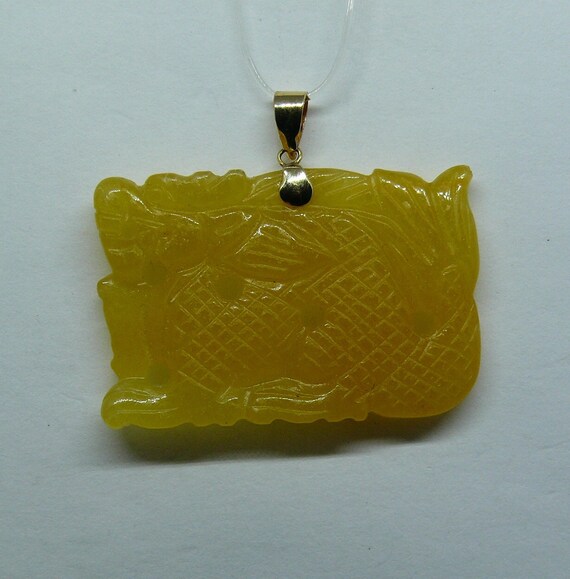 Yellow Jade Dragon Pendant with14k Yellow Gold