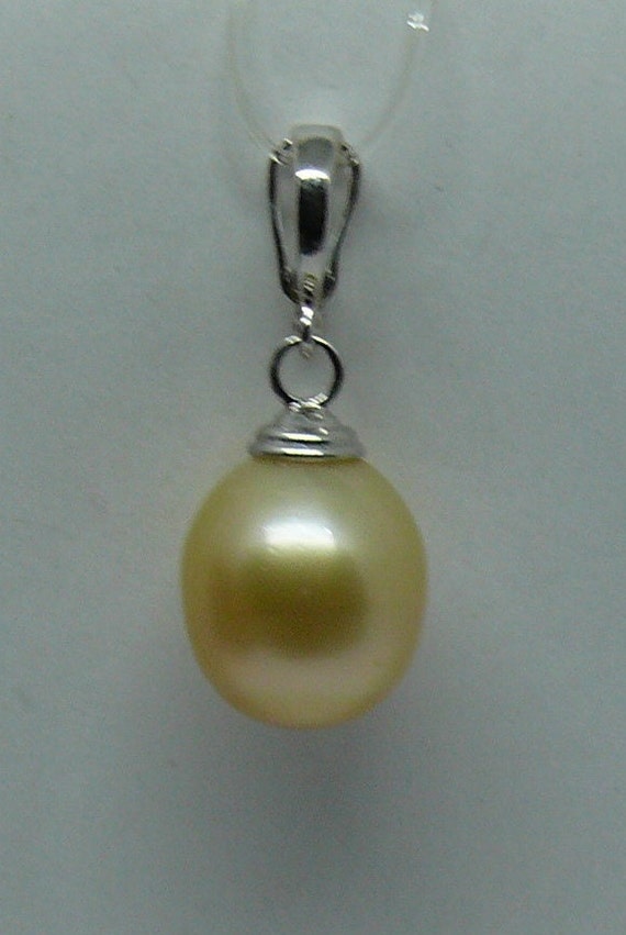 South Sea Golden Pearl 11.9 x 14.5 mm Pendant 14K White Gold Enhancer