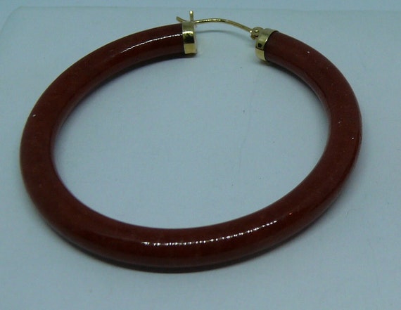 Red Jade 4.8 mm x 45.0 mm Hoop Earrings 14k Yellow Gold