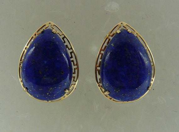 Lapis Earrings 14k Yellow Gold Omega Backs