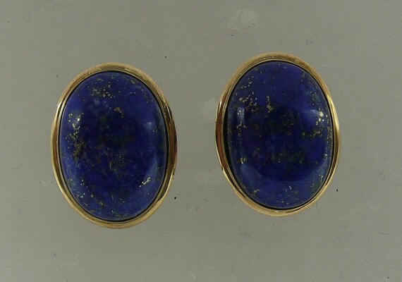 Lapis Earrings 14k Yellow Gold Omega Backs