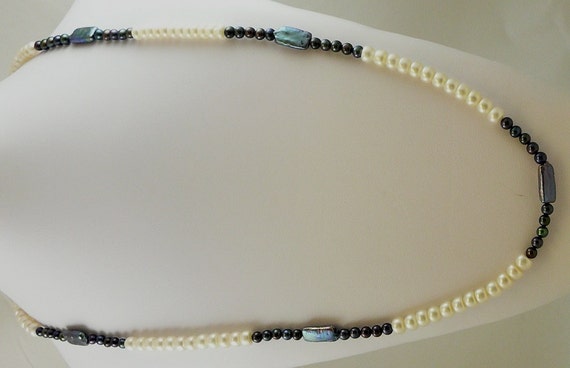 Freshwater Black and White Button and Fancy Shape Pearl 5-7mm Necklace 48"