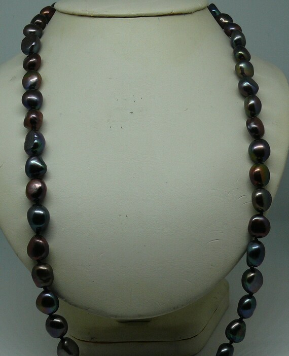 Freshwater Black Pearl Necklace with 14k White Gold Clasp 24 1/4 inches