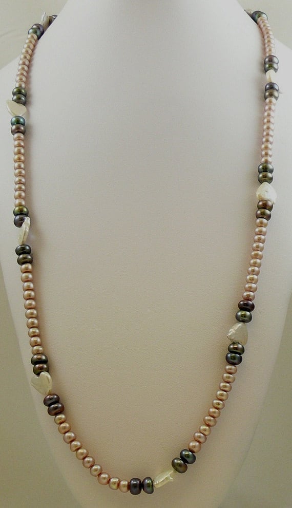 Freshwater Pink, Black and Gray Pearl Necklace