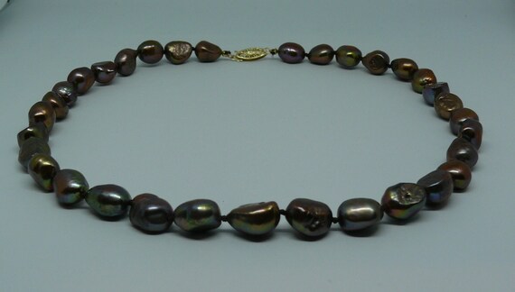 Freshwater Chocolate Pearl Necklace with 14k Yellow Gold Clasp 18 1/2 inches