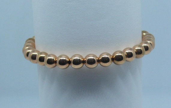 6mm 14k Rose Gold-Filled Beaded Bracelet 7" Long