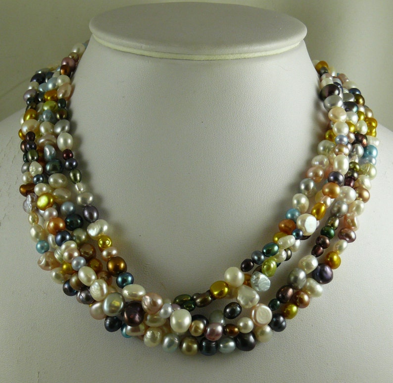 Freshwater Multi-colored Pearl Necklace with Gold Filled Clasp