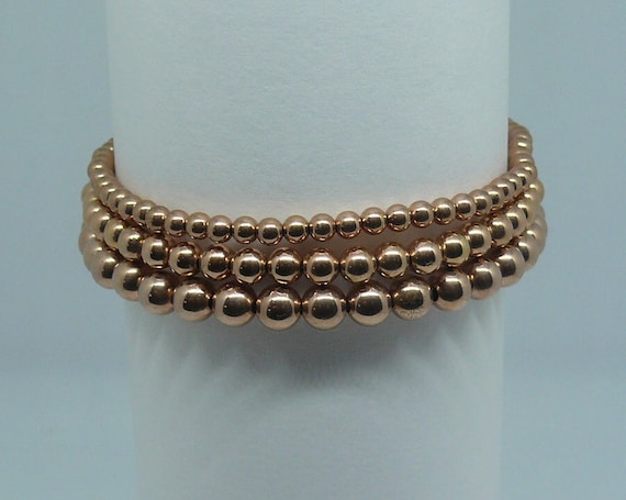 3, 4, & 5mm 14k Rose Gold Filled Beaded Stackable Bracelets 6.5" Long