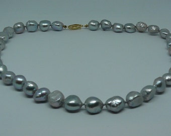 Freshwater Gray Pearl Necklace with 14k Yellow Gold Clasp 18 1/2 inches