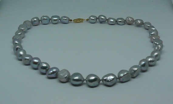 Freshwater Gray Pearl Necklace with 14k Yellow Gold Clasp 18 1/2 inches