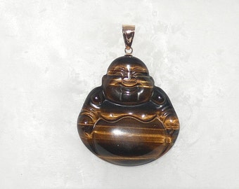 Tiger Eye Buddha Pendant 14k Yellow Gold