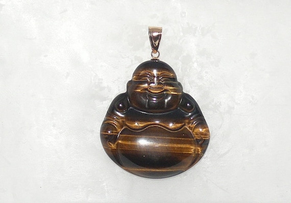 Tiger Eye Buddha Pendant 14k Yellow Gold