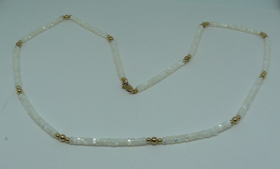 Mother of Pearl Necklace with 14k Gold Filled Beads and Lobster Lock 24 1/2"