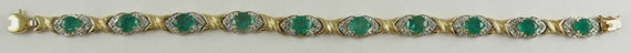 Emerald Bracelet 5.92ct with Diamonds 0.05ct 14k Yellow Gold 7"