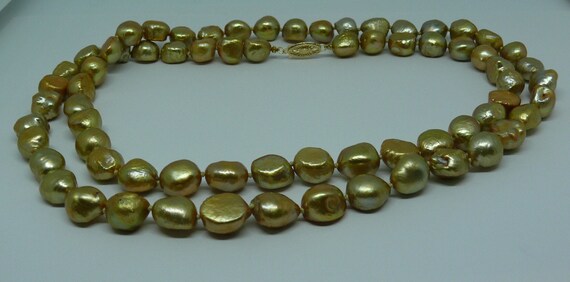 Freshwater Green Pearl Necklace with 14k Yellow Gold Clasp 35 inches