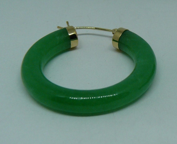 Green Jade 4.8 x 30.0 mm Hoop Earrings 14k Yellow Gold