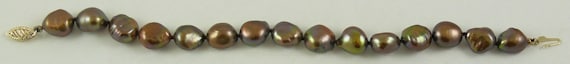 Freshwater Chocolate 11.1mm x 9.5mm Baroque Pearl Bracelet 14KY Gold Clasp 8"