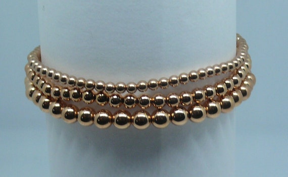 3, 4, & 5mm 14k Rose Gold Filled Beaded Stackable Bracelets 7.5" Long