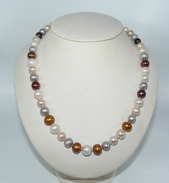 Freshwater Multi-Color 8 mm - 11 mm Pearl Necklace with 14k Yellow Gold Clasp