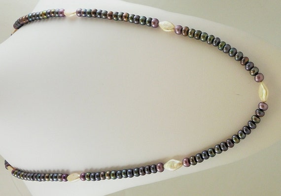Freshwater Black, Purple and Pink Pearl 7 - 9mm Necklace 46 Inches Long