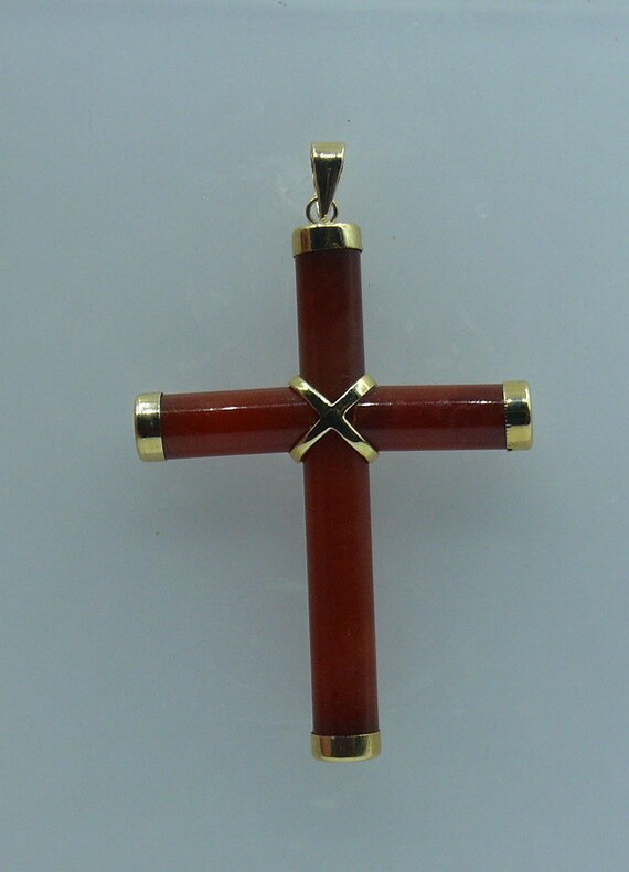 Jade Cross Pendant with 14k Yellow Gold