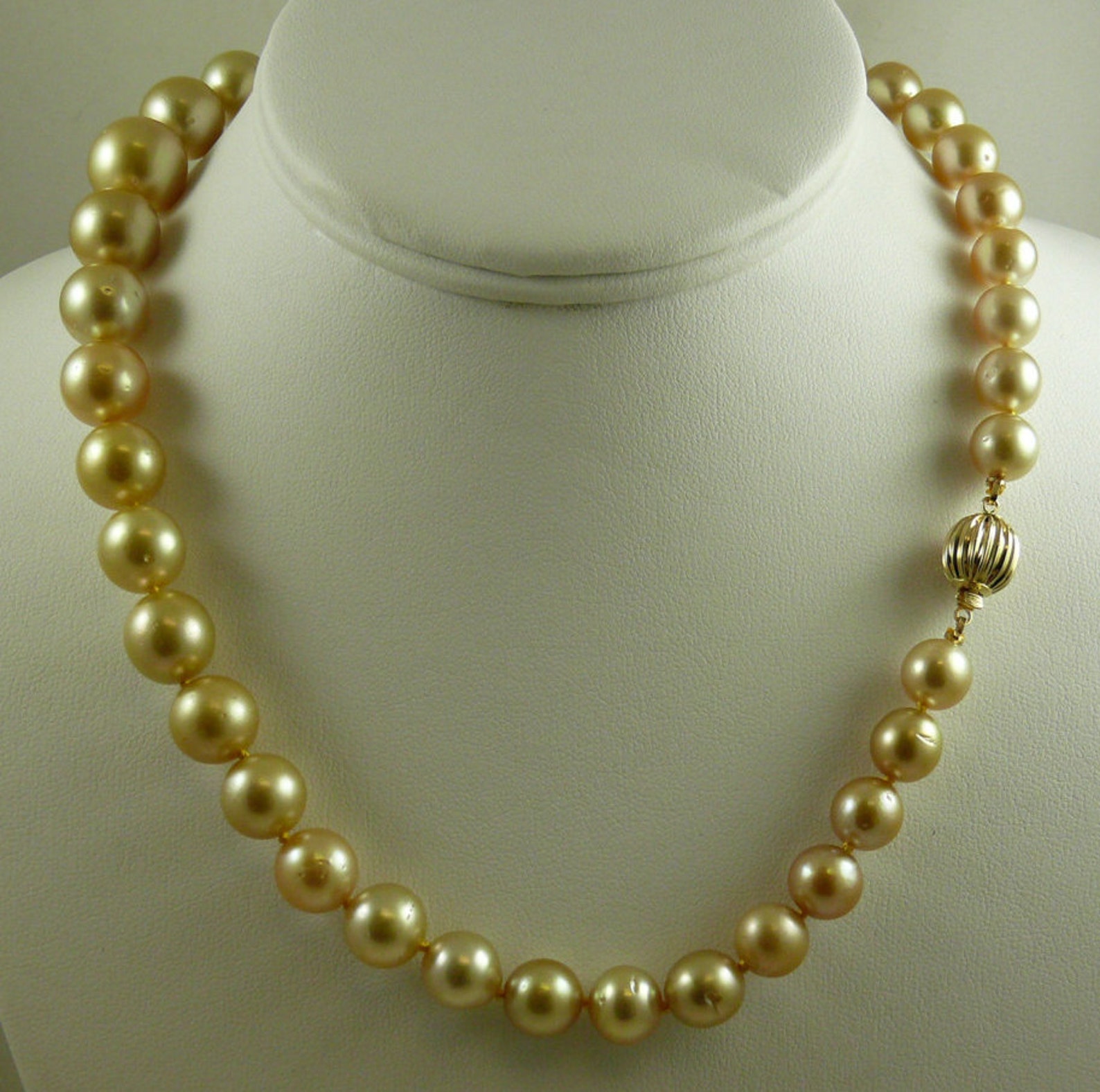 South Sea Golden 14.1mm X 14mm Round Pearl Necklace 14k Yellow Gold ...