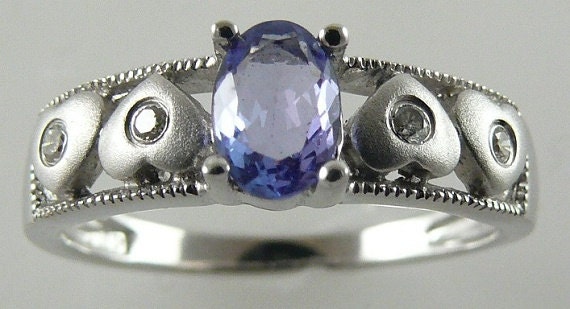 Tanzanite 0.43ct Blue Ring 14k White Gold with Diamonds 0.05ct