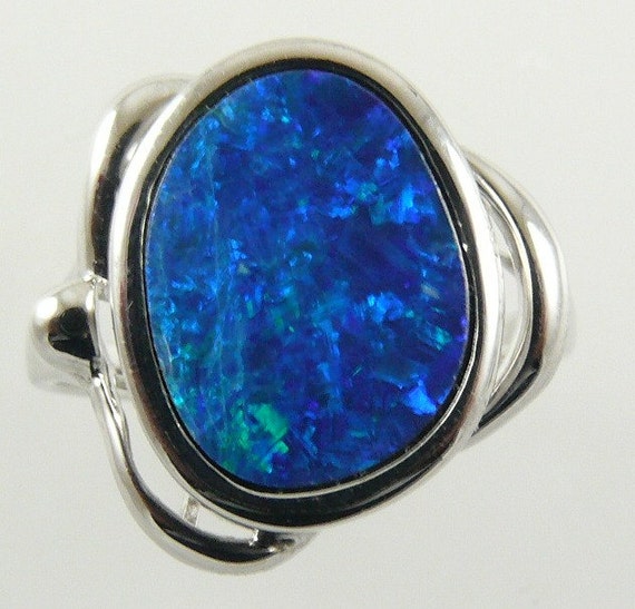 Opal Doublet Ring 2.75ct - 14k White Gold