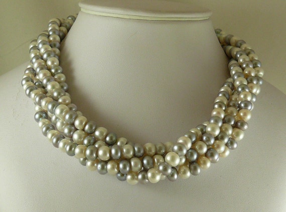 Freshwater White and Gray Pearl Necklace With Silver Clasp 18" Long