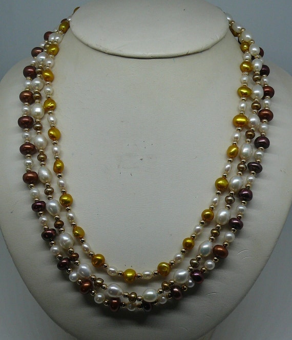 Freshwater Pearls 3 Necklaces with 14k Gold Filled Beads & Clasp