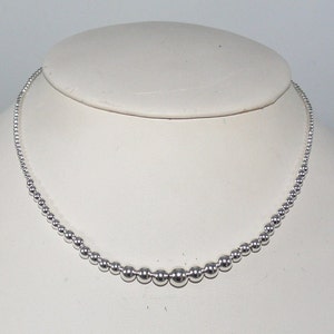 Graduated 2-6mm Sterling Silver Beaded Necklace 13 1/2" Long