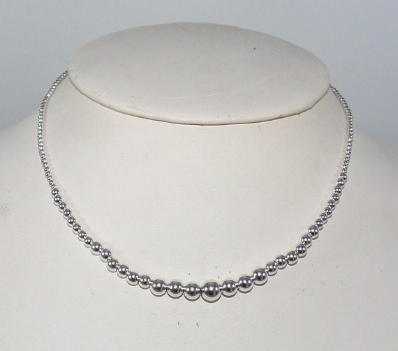 Graduated 2-6mm Sterling Silver Beaded Necklace 13 1/2" Long