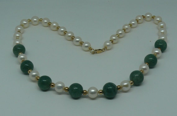 Freshwater Pearl and Aventurine Necklace with 14k Gold Filled Beads and Clasp