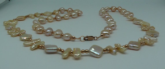 Freshwater Light Peach Pearl Necklace 14k Rose Gold-Filled Beads & Lobster Lock