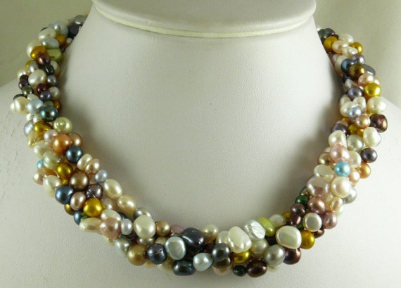 Freshwater Multi-colored Pearl Necklace with Gold Filled Clasp