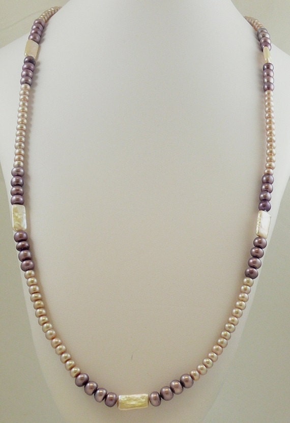 Freshwater Pink and Purple Rondel and Fancy Shape Pearl 5 - 8mm Necklace 48"