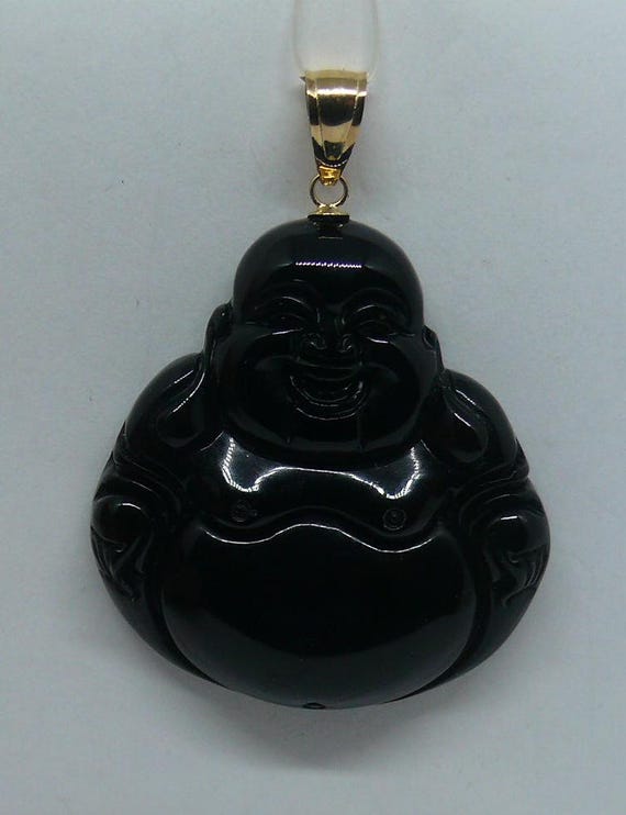 Black Onyx Buddha Pendant with 14k Yellow Gold