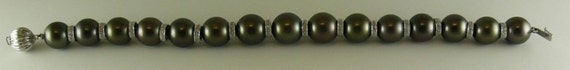 Tahitian Round Pearl Bracelet ,14k White Gold Diamond Rondells 0.70ct