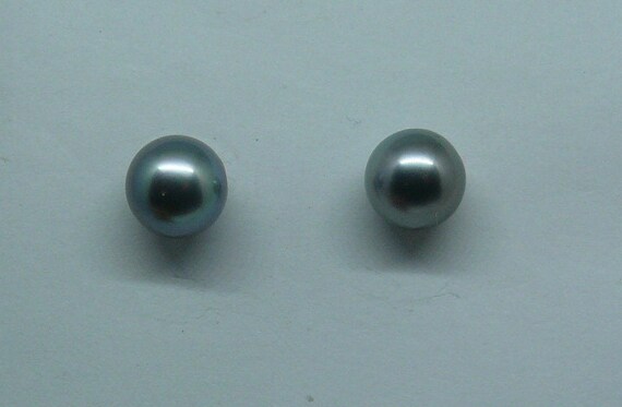 Tahitian Gray 9.0 mm & 9.1 mm Pearl Stud Earrings 14k White Gold Post