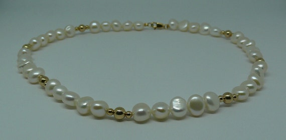 Freshwater 6-7mm Flat Pearl Necklace 14k Gold Filled Beads and Lobster Lock