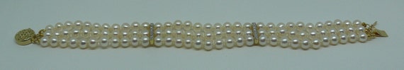 Freshwater Pearl Triple Strand Bracelet, 14k Yellow Gold Clasp & Diamond Bars