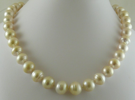 South Sea White Baroque Pearl Necklace 13.4x12.3mm with 14k Yellow Gold Clasp