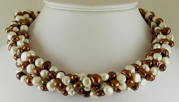 Freshwater Chocolate and White Pearl Necklace with Sterling Silver Clasp