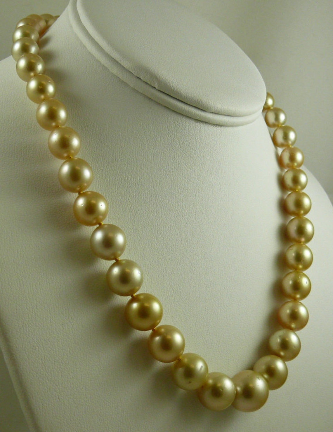 South Sea Golden 14.1mm X 14mm Round Pearl Necklace 14k Yellow Gold ...