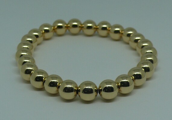 8mm 14k Gold Filled Beaded Bracelet 7 1/2" Long