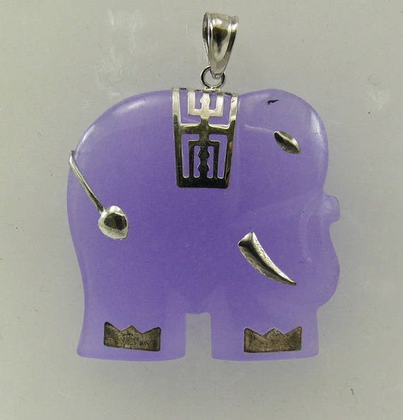 Lavender Jade Elephant Pendant with Sterling Silver