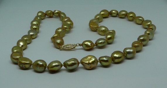 Freshwater Green Pearl Necklace with 14k Yellow Gold Clasp 24 1/4 inches