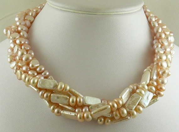 Freshwater Pink Pearl Choker Necklace with Sterling Silver Clasp 18 Inches